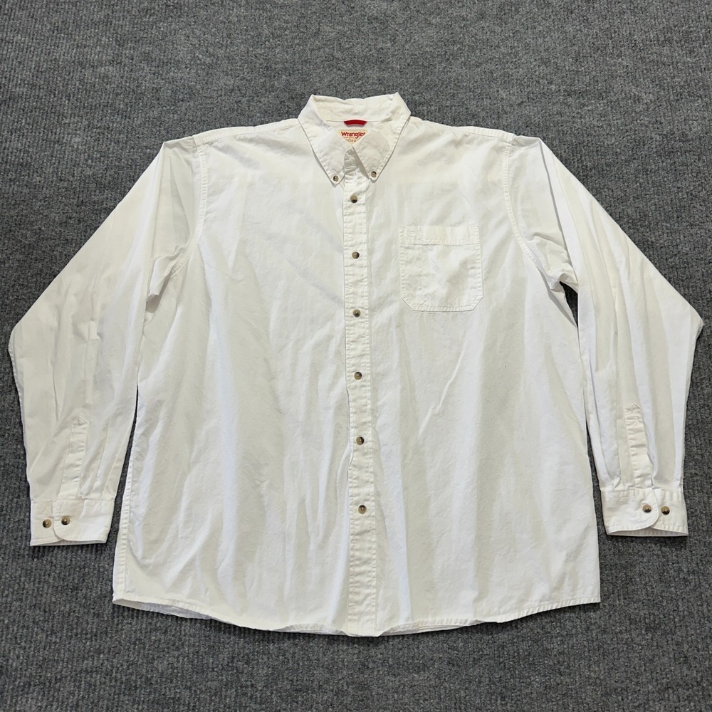 Wrangler Authentics Mens Button Down Shirt Size 2XT White Cotton Long Sleeve